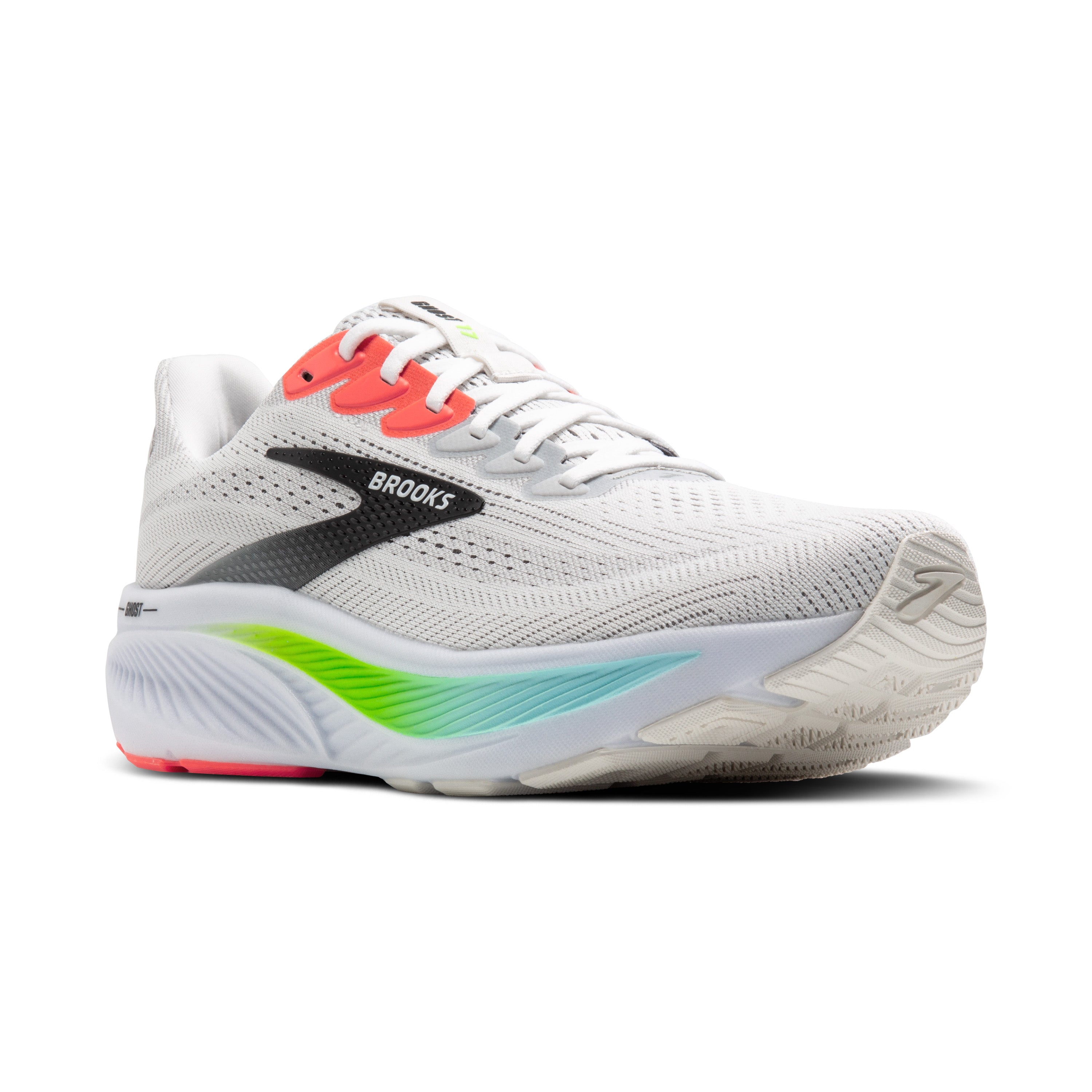 Brooks Ghost 17 Mens Running Shoes - White/Pink Clay/Gecko