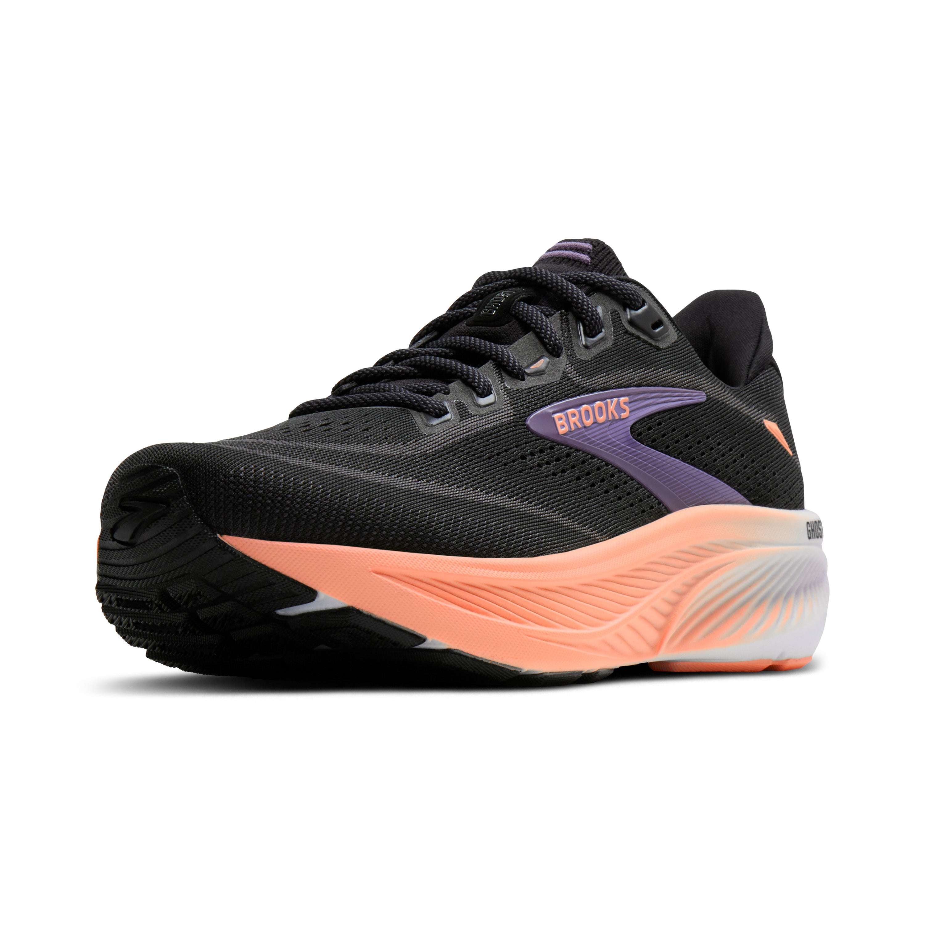 Brooks Ghost 18 Womens Running Shoe - Black/Mulled Grape/Peach