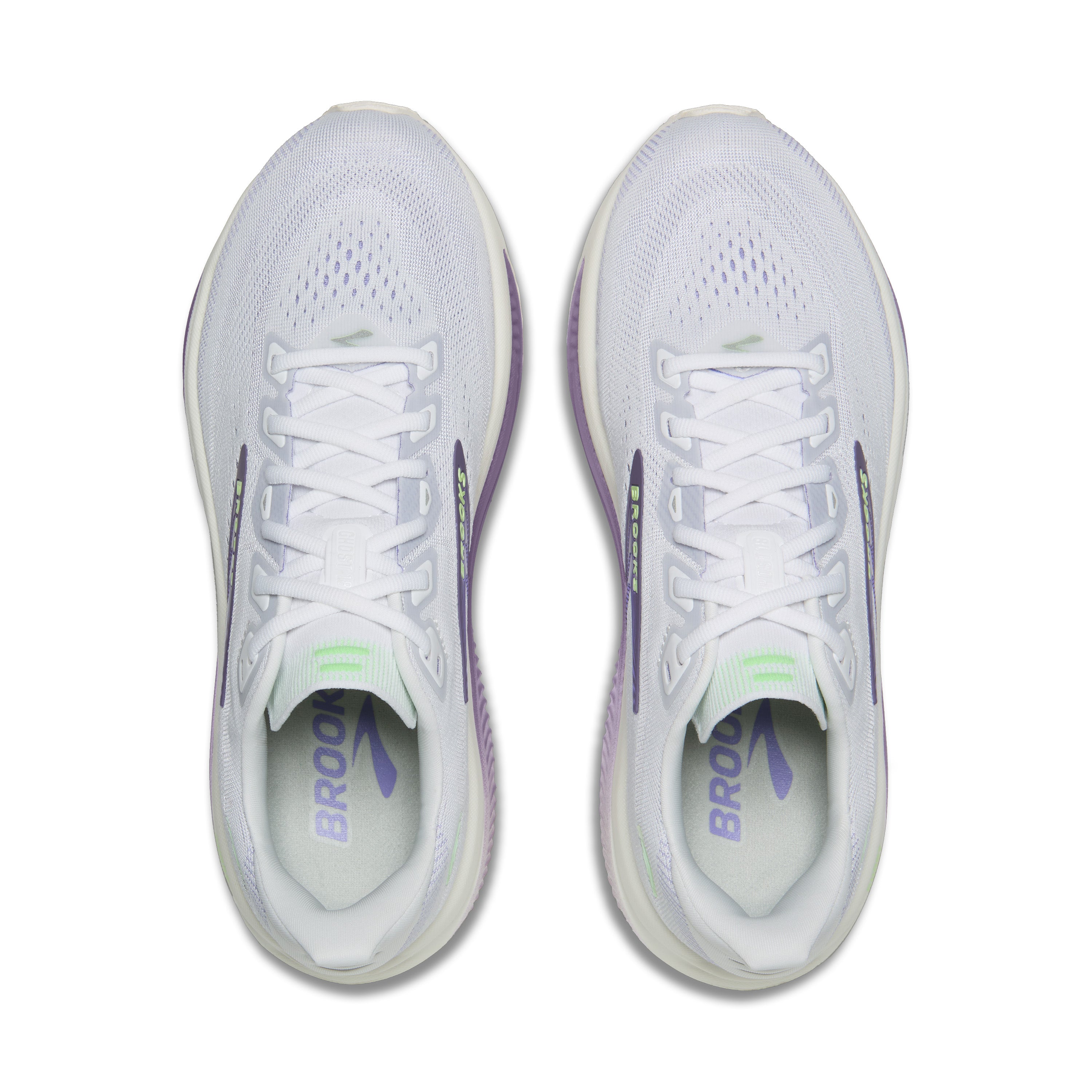 Brooks Ghost 18 Womens Running Shoe - White/Purple Hebe/Green