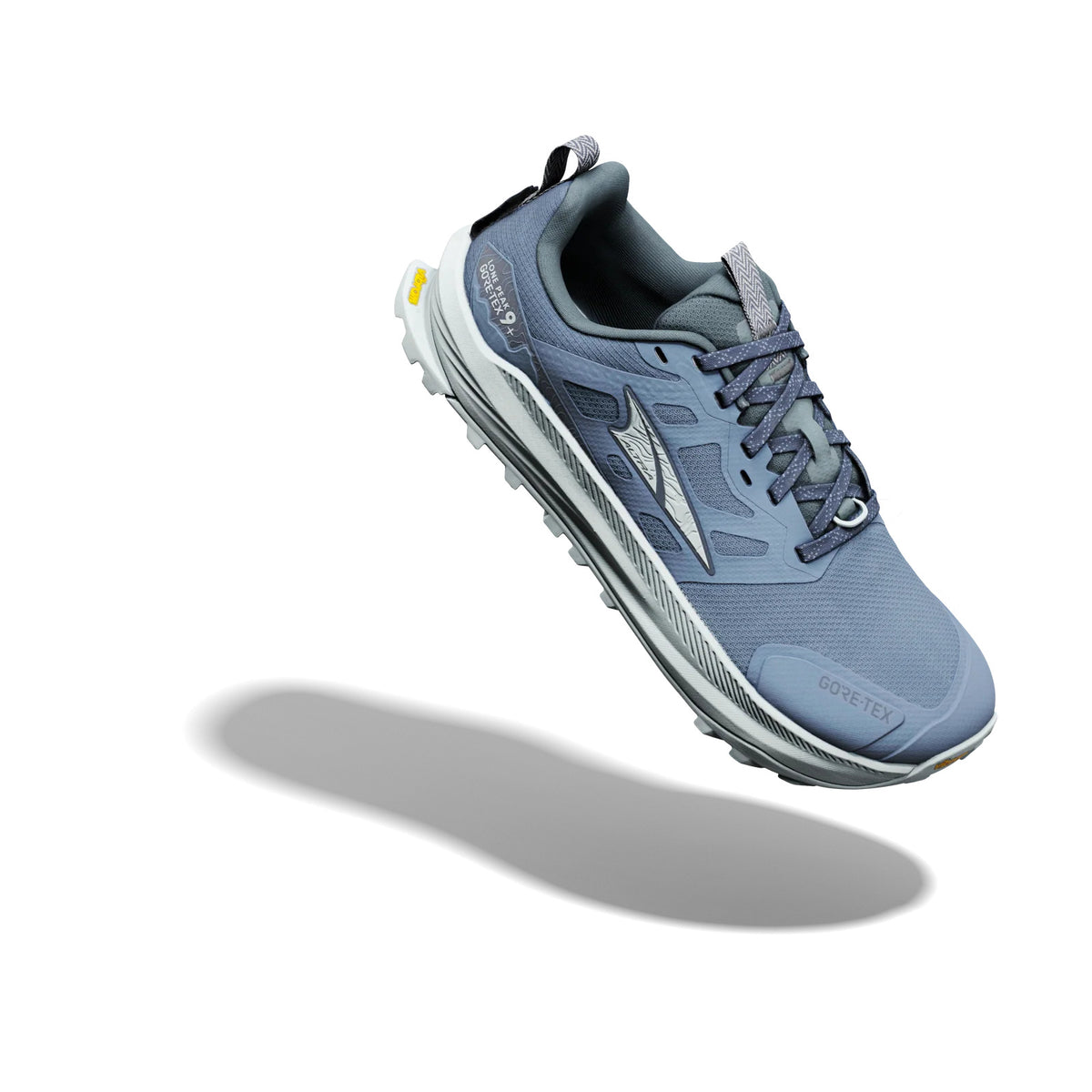 Altra Lone Peak 9+ GTX women’s waterproof trail running shoe in Flint Stone/Iceflow.