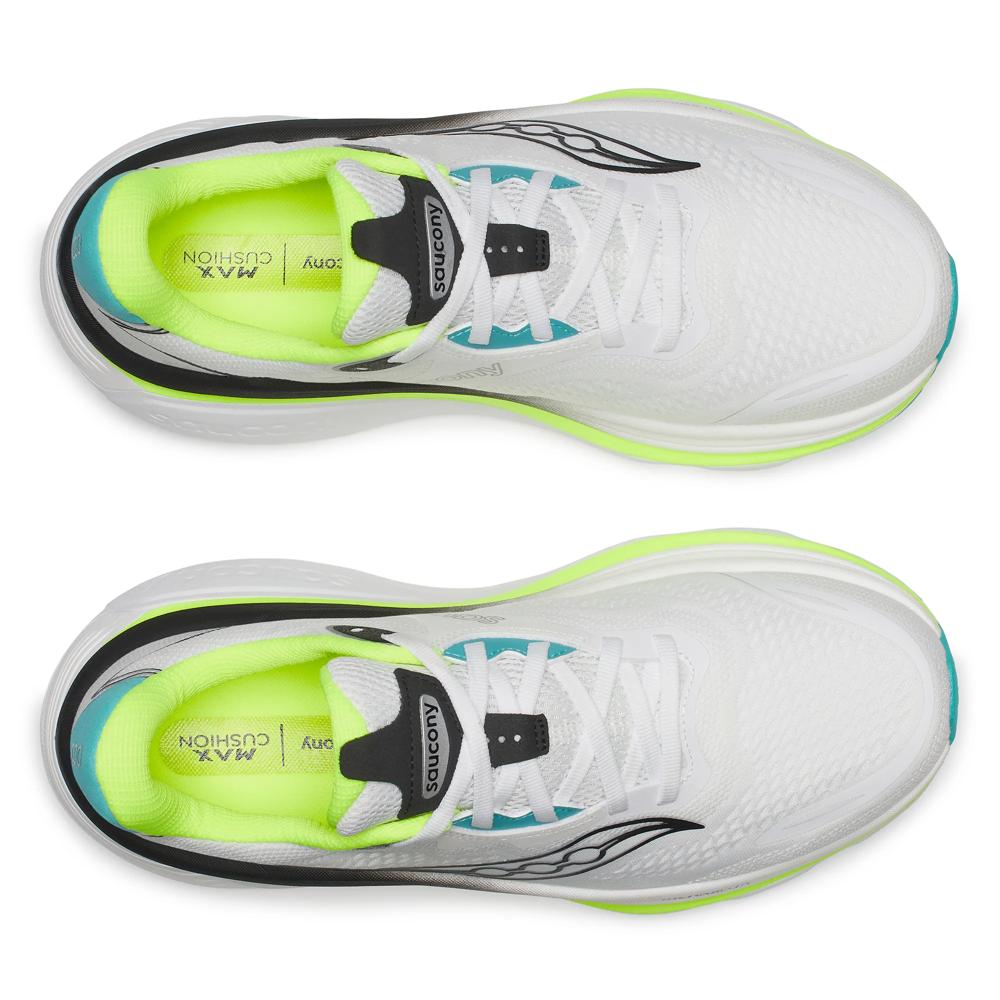 Saucony Hurricane 26 Mens Running Shoes - White/Citrons with neon green accents on a white background