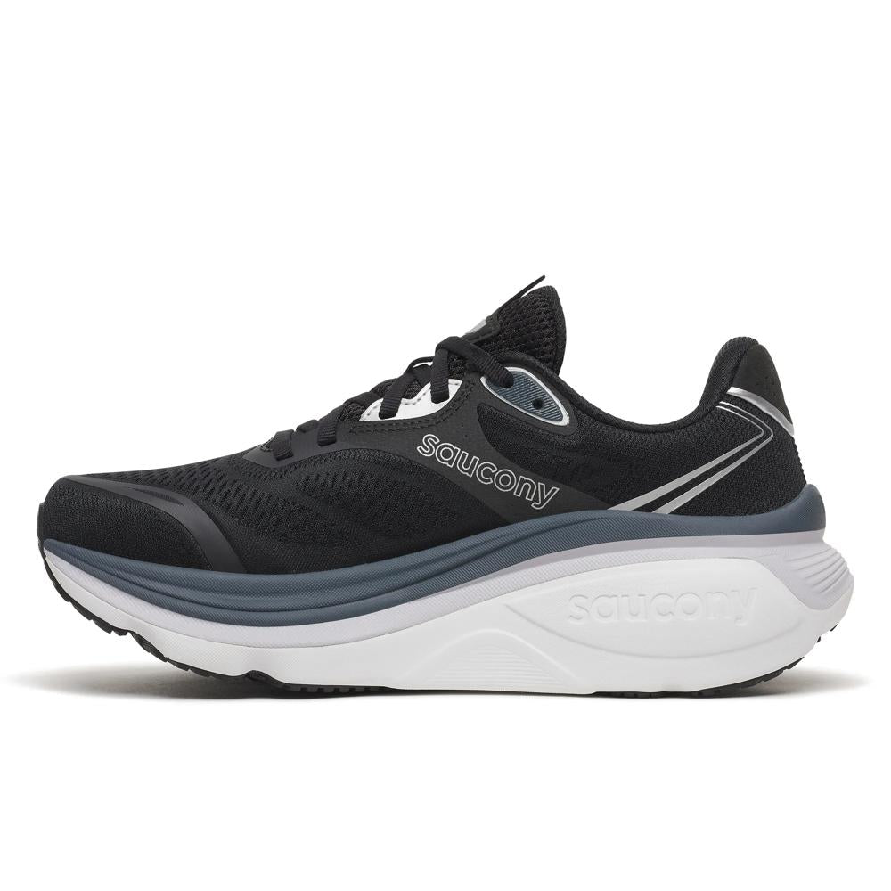 Saucony Hurricane 26 Womens Running Shoes - Black/Silver with 'Saucony' branding on a white background