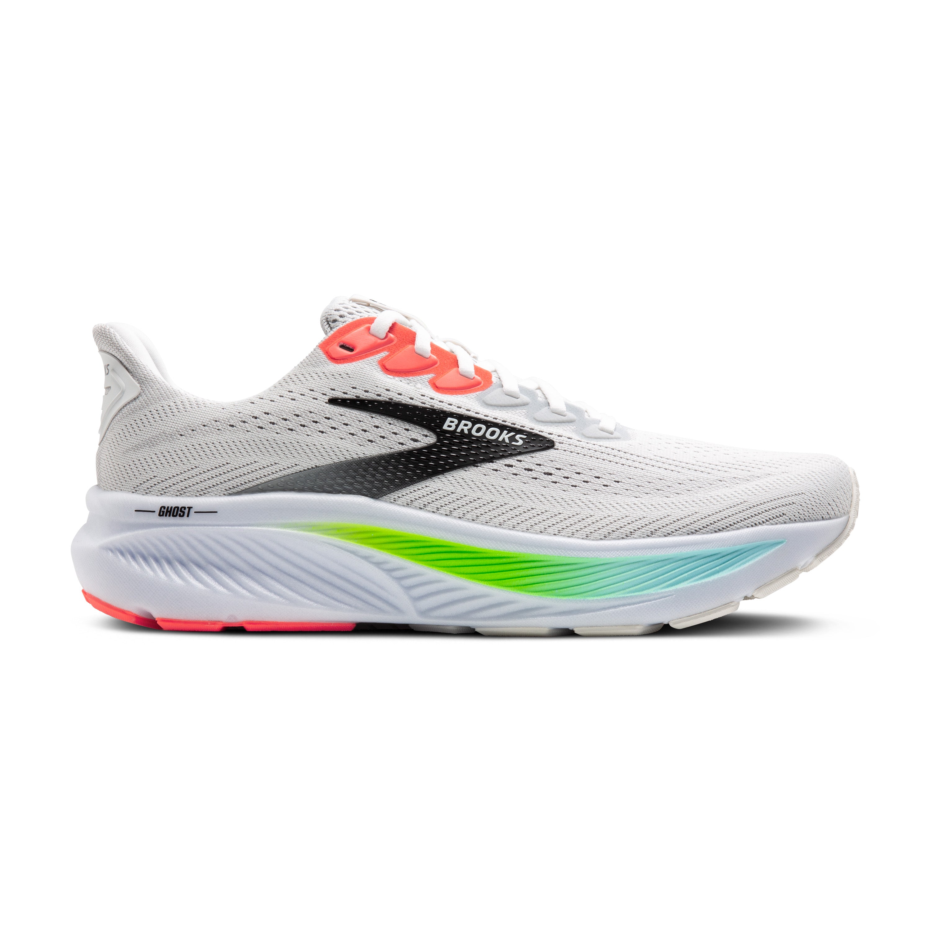 Brooks Ghost 17 Mens Running Shoes - White/Pink Clay/Gecko