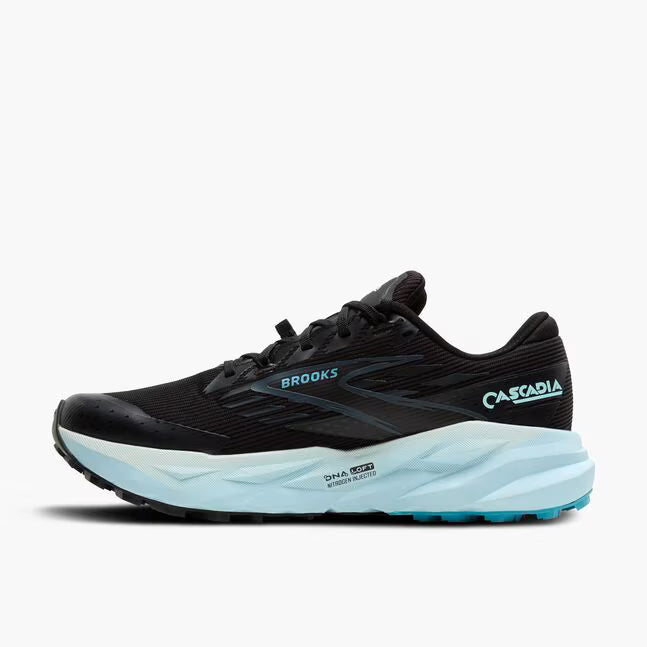 Brooks Cascadia 19 GTX Womens Trail Running Shoes - Black/Ebony/Blue Flower