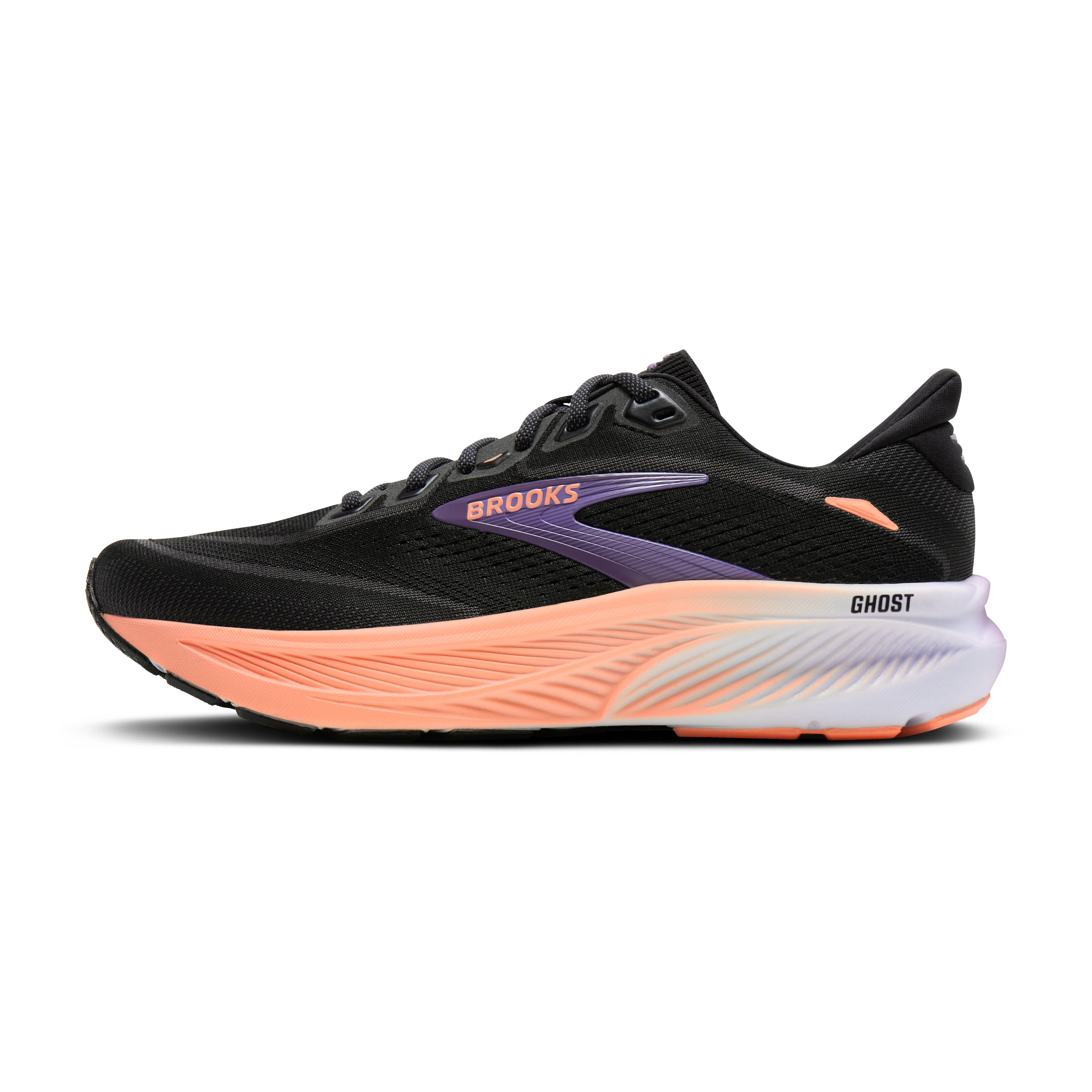 Brooks Ghost 18 Womens Running Shoe - Black/Mulled Grape/Peach