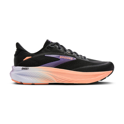 Brooks Ghost 18 Womens Running Shoe - Black/Mulled Grape/Peach