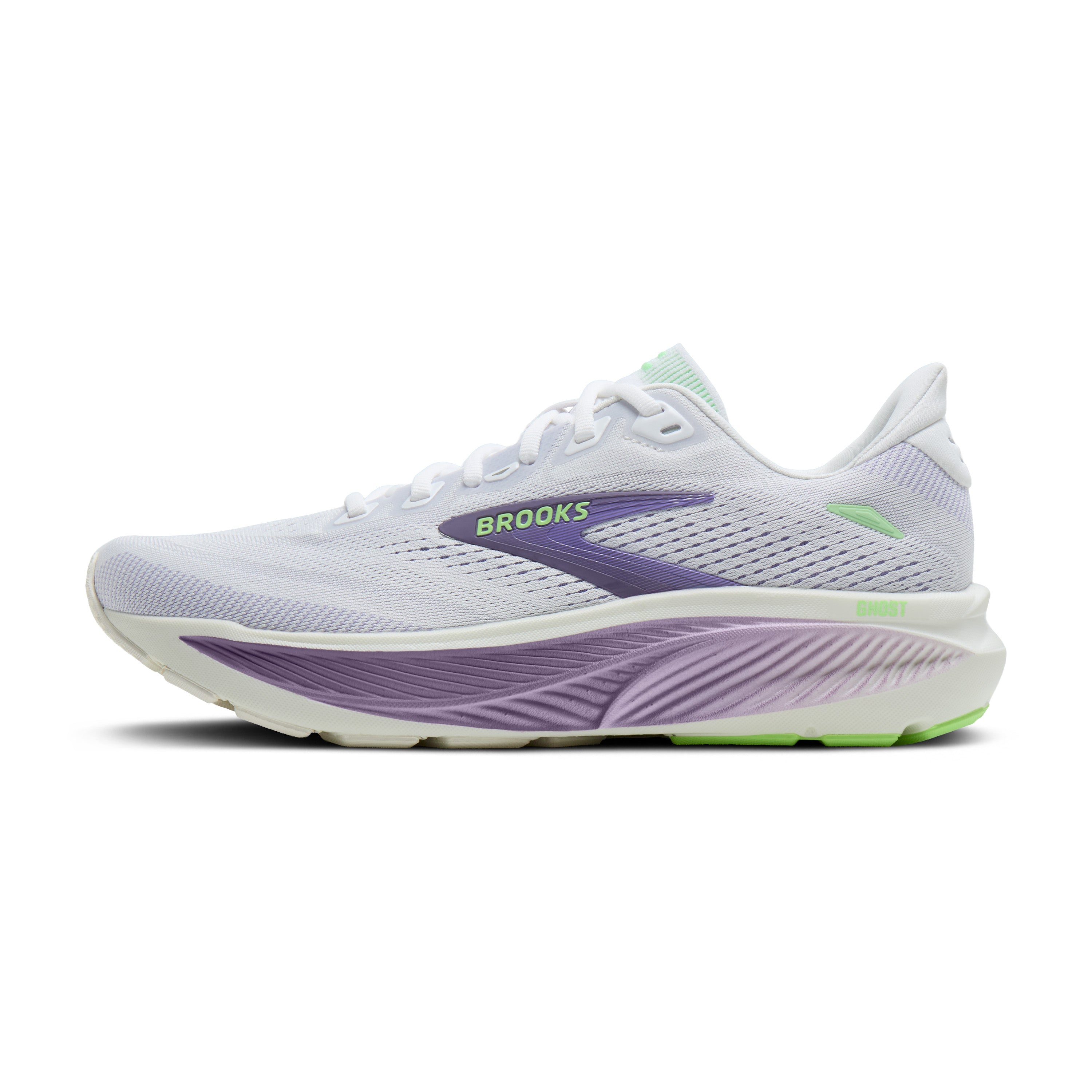 Brooks Ghost 18 Womens Running Shoe - White/Purple Hebe/Green