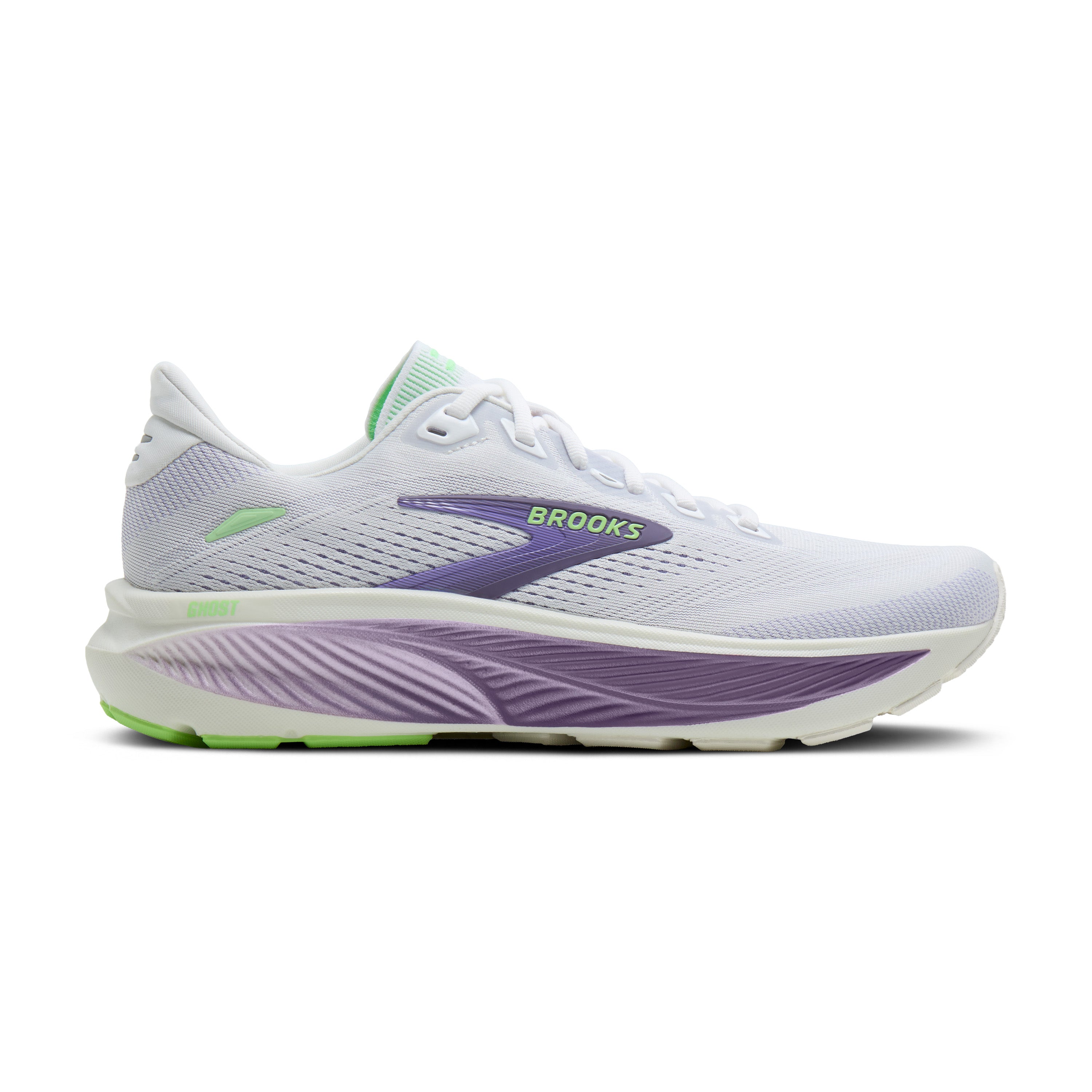 Brooks Ghost 18 Womens Running Shoe - White/Purple Hebe/Green