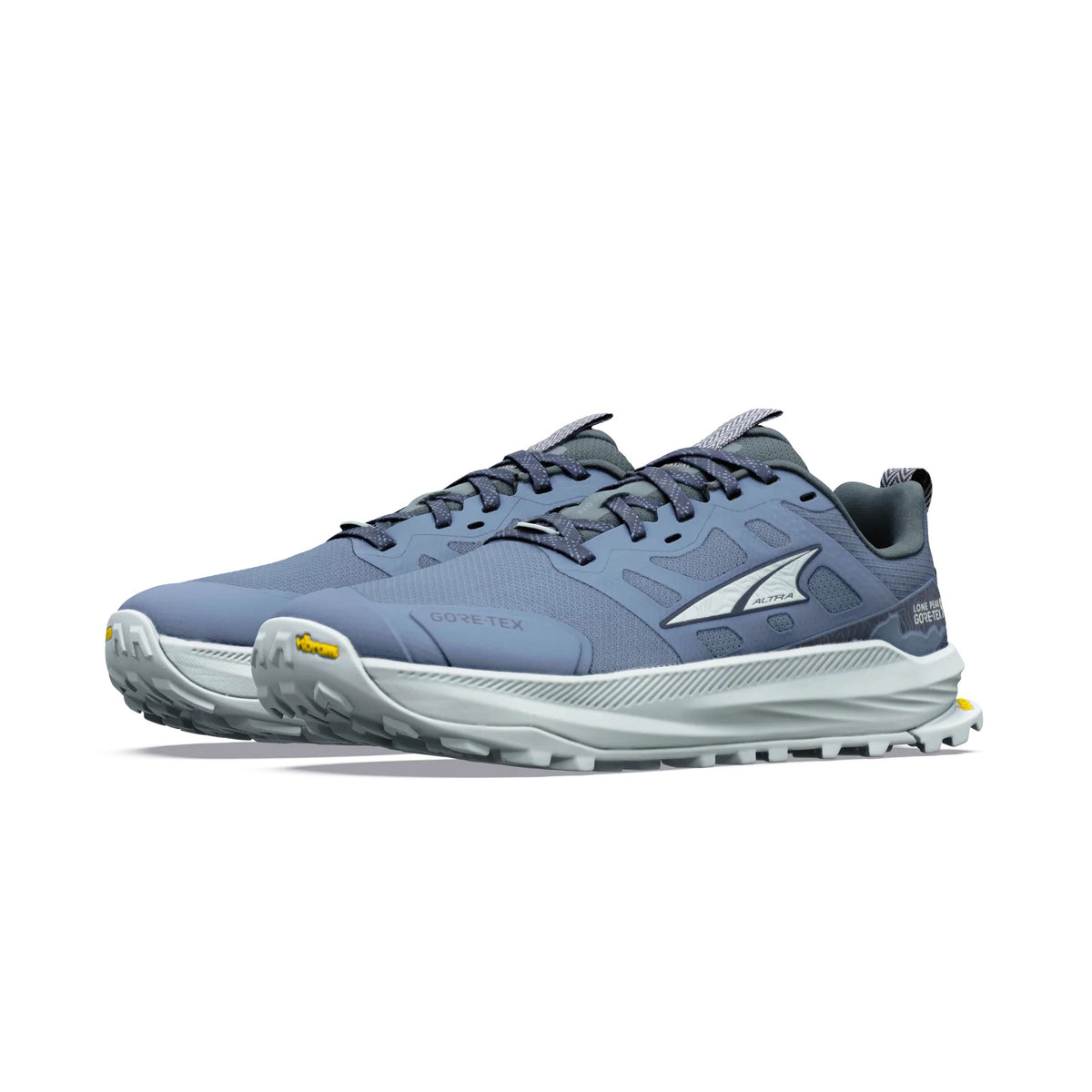 Altra Lone Peak 9+ GTX women’s waterproof trail running shoe in Flint Stone/Iceflow.