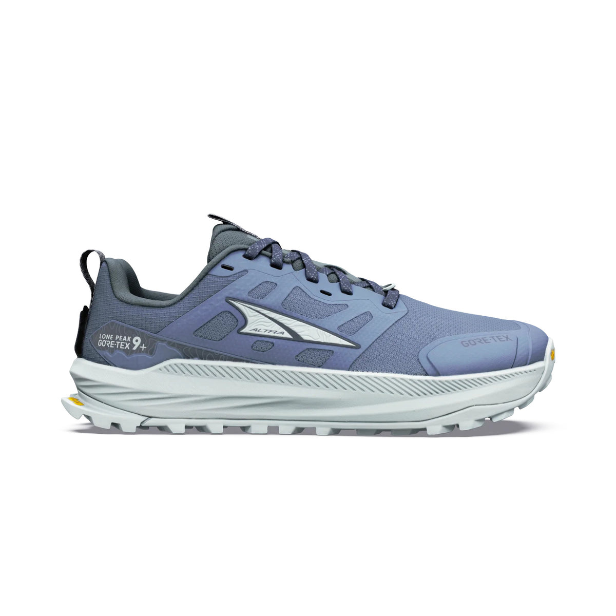 Altra Lone Peak 9+ GTX women’s waterproof trail running shoe in Flint Stone/Iceflow.