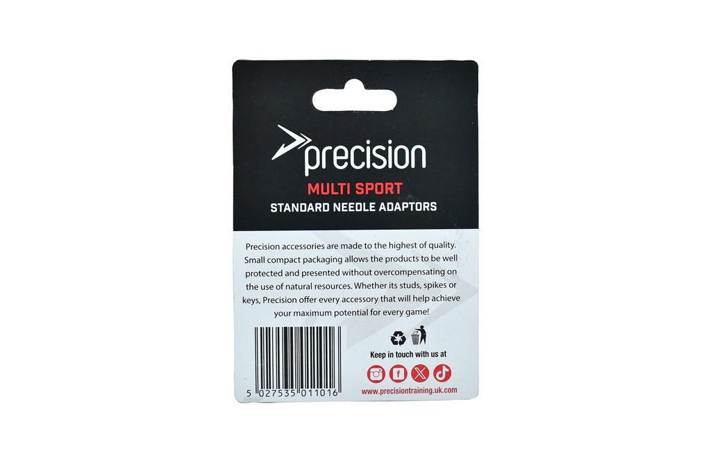 Packaging of Precision multi-sport needle adaptors on a white background