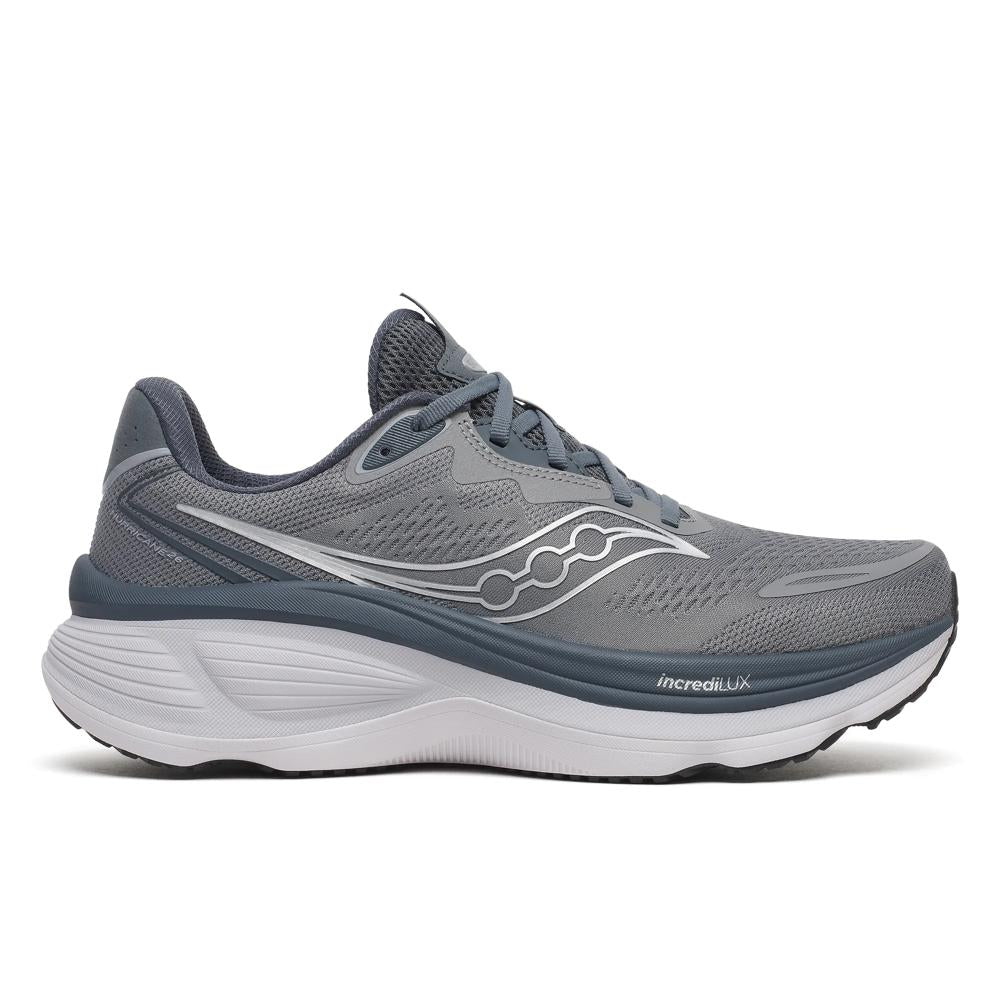 Saucony Hurricane 26 Mens Running Shoes - Cinder/Gunmetal with white sole on a white background