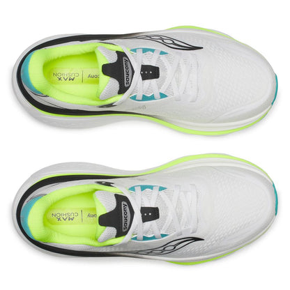 Saucony Hurricane 26 Mens Running Shoes - White/Citrons with neon green accents on a white background