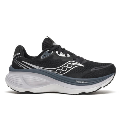 Saucony Hurricane 26 Womens Running Shoes - Black/Silver with white sole on a white background