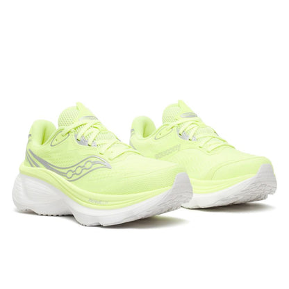 Saucony Hurricane 26 Womens pair of Tart/Silver running shoes with white soles on a white background