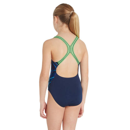 Zoggs Junior Girls Fiery Star Flyback Swimming Costume